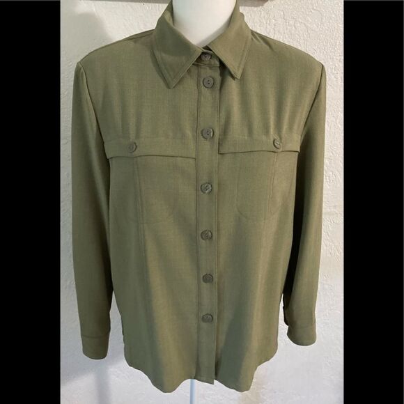 Army Green Button down Shirt Size 10 - Picture 2 of 6